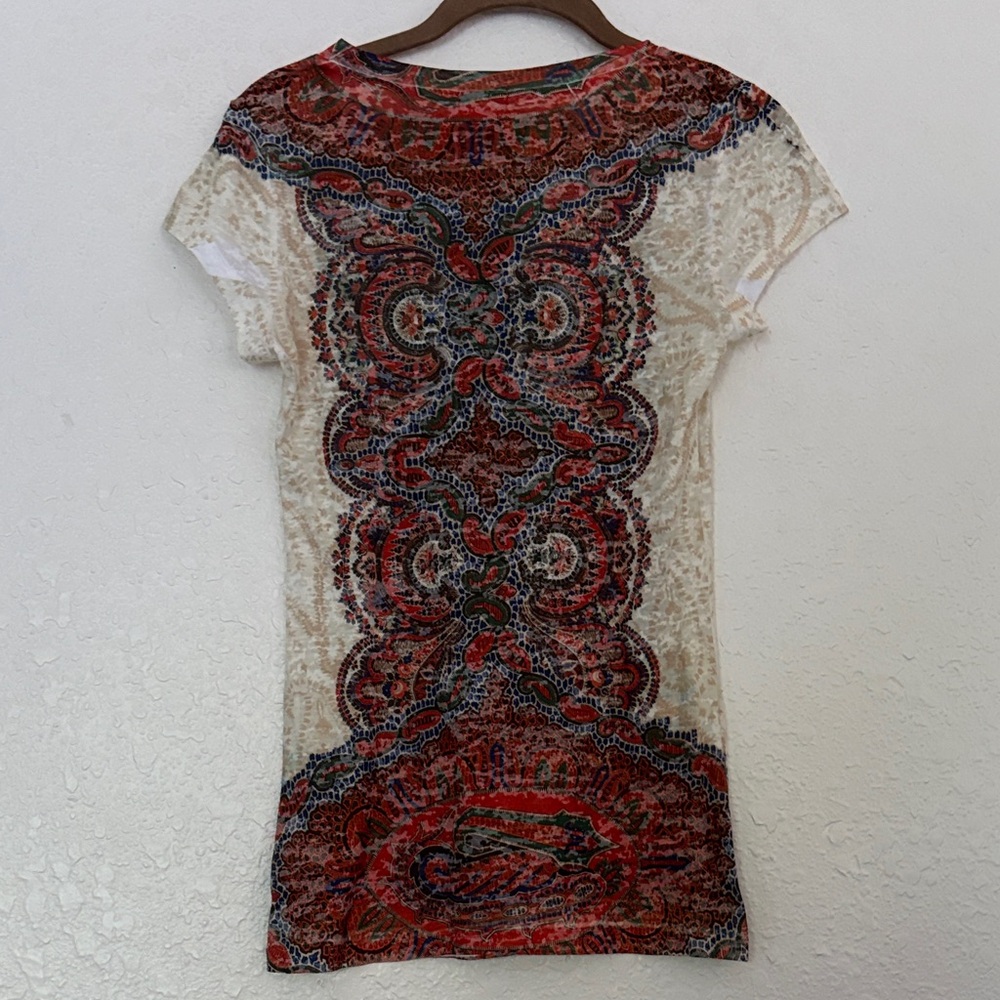 Mossimo Supply Co. Red and Blue Paisley Short Sleeve Tee Women’s Medium - Picture 2 of 3